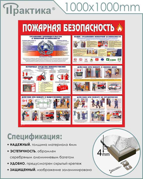 С11 Стенд пожарная безопасность (1000х1000 мм, пластик ПВХ , алюминиевый багет серебряного цвета) - Стенды - Стенды по пожарной безопасности - vektorb.ru